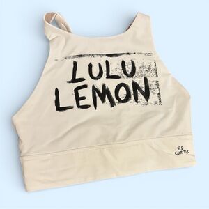 Lululemon Energy High-Neck Graphic Longline Bra Ed Curtis White Size 6